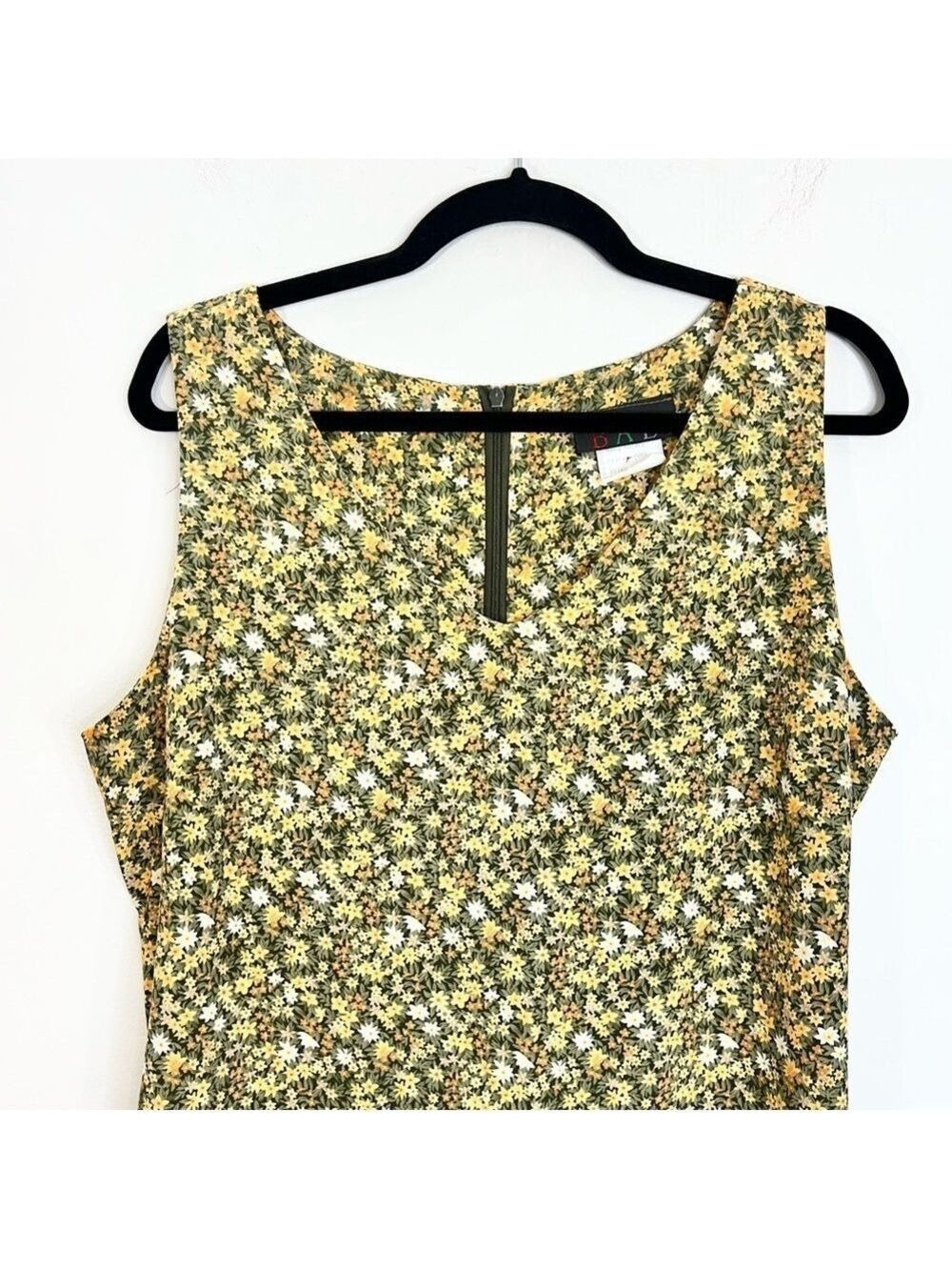Vintage 90s Canadian made green orange peach floral sleeveless maxi dress 15/16 - Picture 6 of 13